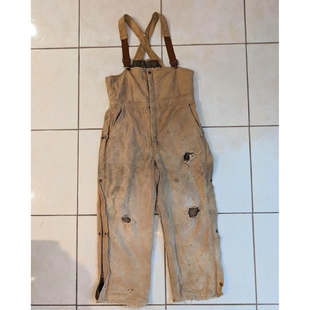 Walls Blizzard-Pruf Insulated Bib Overalls Mens 37x24 Canvas Brown Thrashed USA